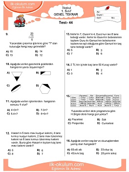 ilkokul 1. Sınıf Genel Tekrar Testleri 